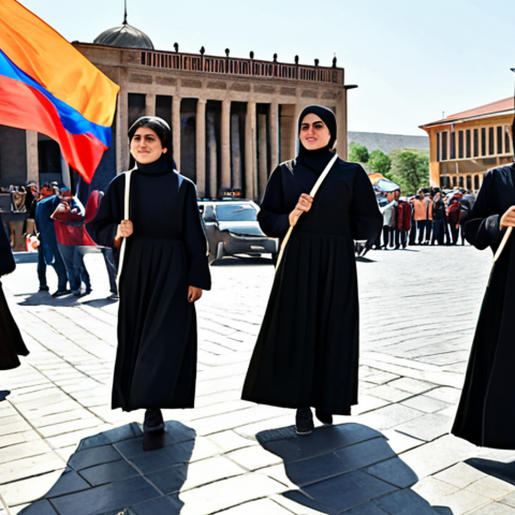 아르메니아 독립 전쟁의 배경 - **
"A group of people participating in a peaceful cultural demonstration in Yerevan, Armenia. They ...