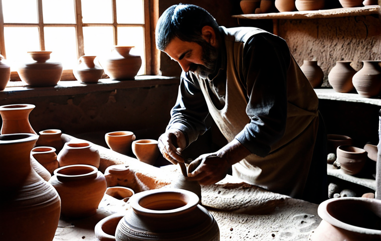 아르메니아 도자기 공예 - The Millennial Roots of Armenian Ceramics**

Prompt: "A serene, sunlit ancient Armenian pottery work...