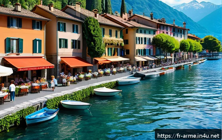 세반호수에서 즐기는 액티비티 - A charming Mediterranean village scene in Bellagio by Lake Como during summer, showcasing narrow cob...